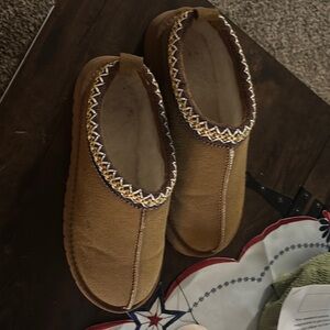 Brown Slip-On Moccasins with Patterned Trim